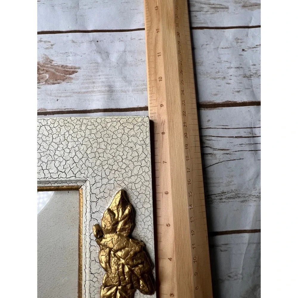 Unbranded Picture Frame Cream Gold Crackle Gilded Leaf Shabby Chic 9.5x7.75in